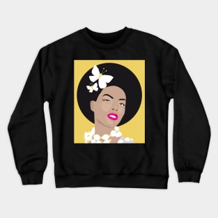 Girl with Butterflies In Her Afro - Yellow Crewneck Sweatshirt